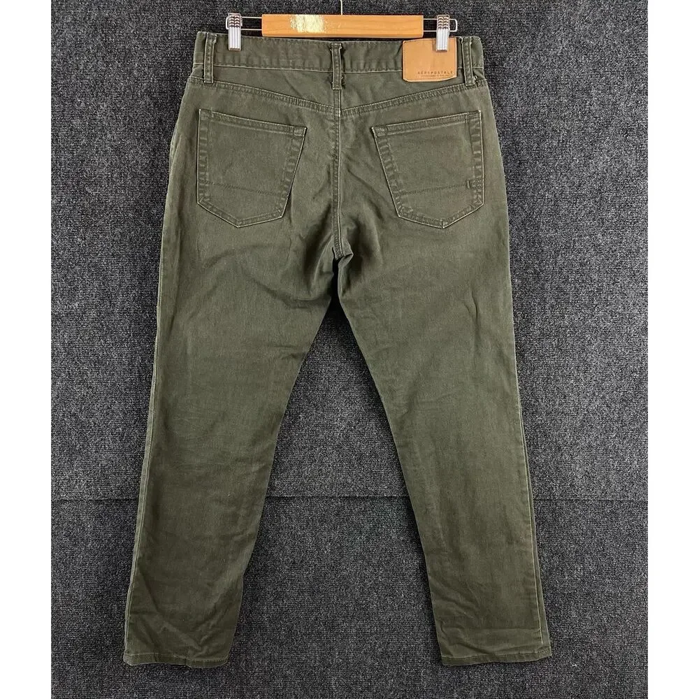Aeropostale Men's Skinny Jeans Green Twill Cotton Tapered Legs Pants Size 30x30